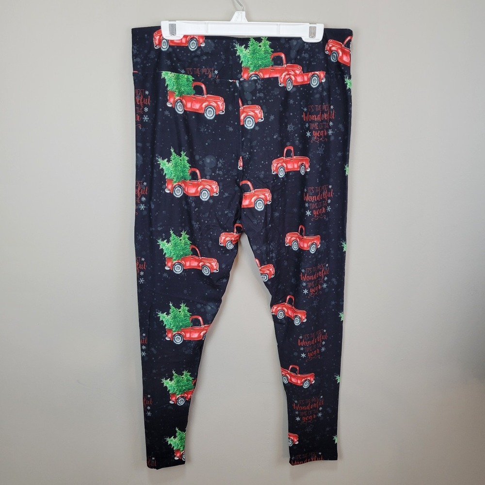 Dren Designs Christmas Truck Polyester‎ Spandex Ankle Leggings One Size Fits All - Picture 5 of 6